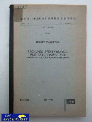 RACHUNEK EFEKTYWNOŚCI MNIEJSZYCH INWESTYCJI ZWIĄZANYCH