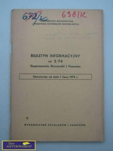 BIULETYN INFORMACYJNY NR 3/74 DEPARTAMENTU EKONOMI