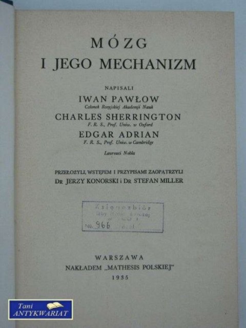 Z DZIEDZINY NAUKI I TECHNIKI T. XIII MÓZG I JEGO MECHAN Z DZIEDZINY NAUKI I TECHNIKI T. XIII MÓZG I JEGO MECHAN