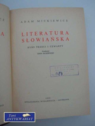 DZIEŁA TOM XI LITERATURA SŁOWIAŃSKA KURS TRZECI I CZWAR