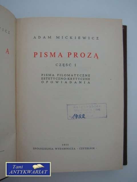 DZIEŁA TOM V PISMA PROZA CZĘŚĆ1