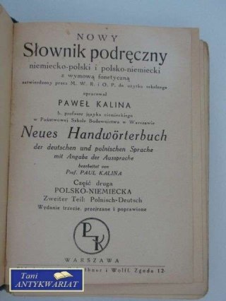 NOWY SŁOWNIK PODRĘCZNY NIEMIECKO-POLSKI I POLSKO-NIEMIE