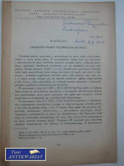 CHARAKTER PRAWNY PRZYWRÓCENIA DO PRACY