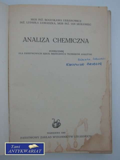 ANALIZA CHEMICZNA PODRĘCZNIK DLA PAŃSTWOWYCH SZKÓŁ...