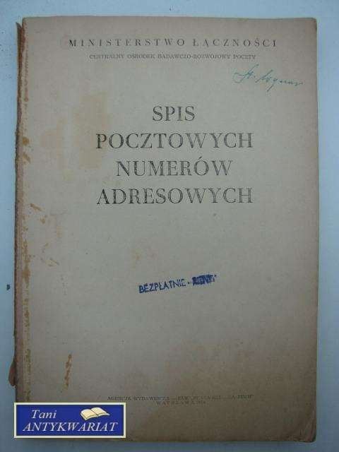 SPIS POCZTOWYCH NUMERÓW ADRESOWYCH