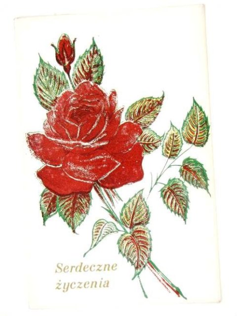 SERDECZNE ŻYCZENIA - KARTKA Z RÓŻĄ ROZKŁADANA