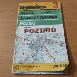 Mapa samochodowa Polski Poznań 1992 rok.