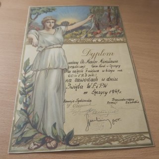 Dyplom z 1947 roku z zawodów w Łęczycy