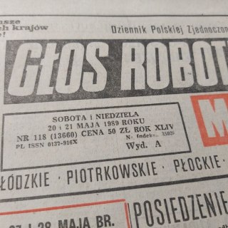 Głos robotniczy magazyn nr 13660 z 20 i 21 maja 1989 roku.