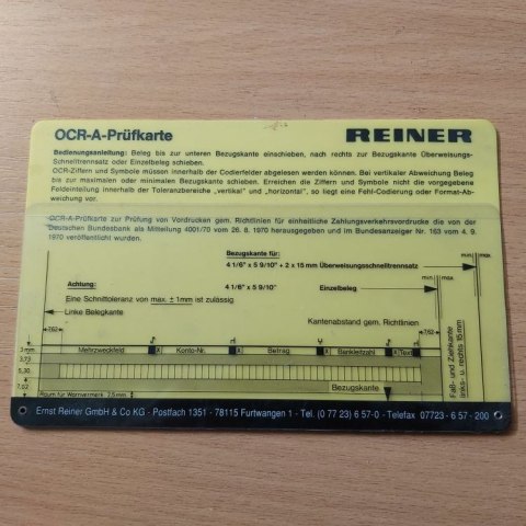 Reiner OCR-A-Prufkarte